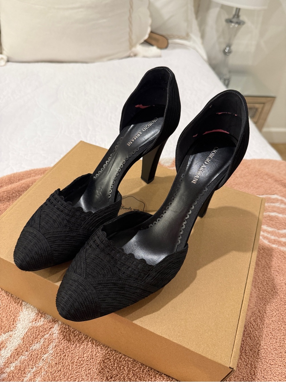 Giorgio Armani Black Women's D'Orsay Textured Pointed Heels
